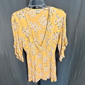 Billabong Women’s Wrap & Roll Mini Dress Size Med Yellow Floral Crinkle Viscose